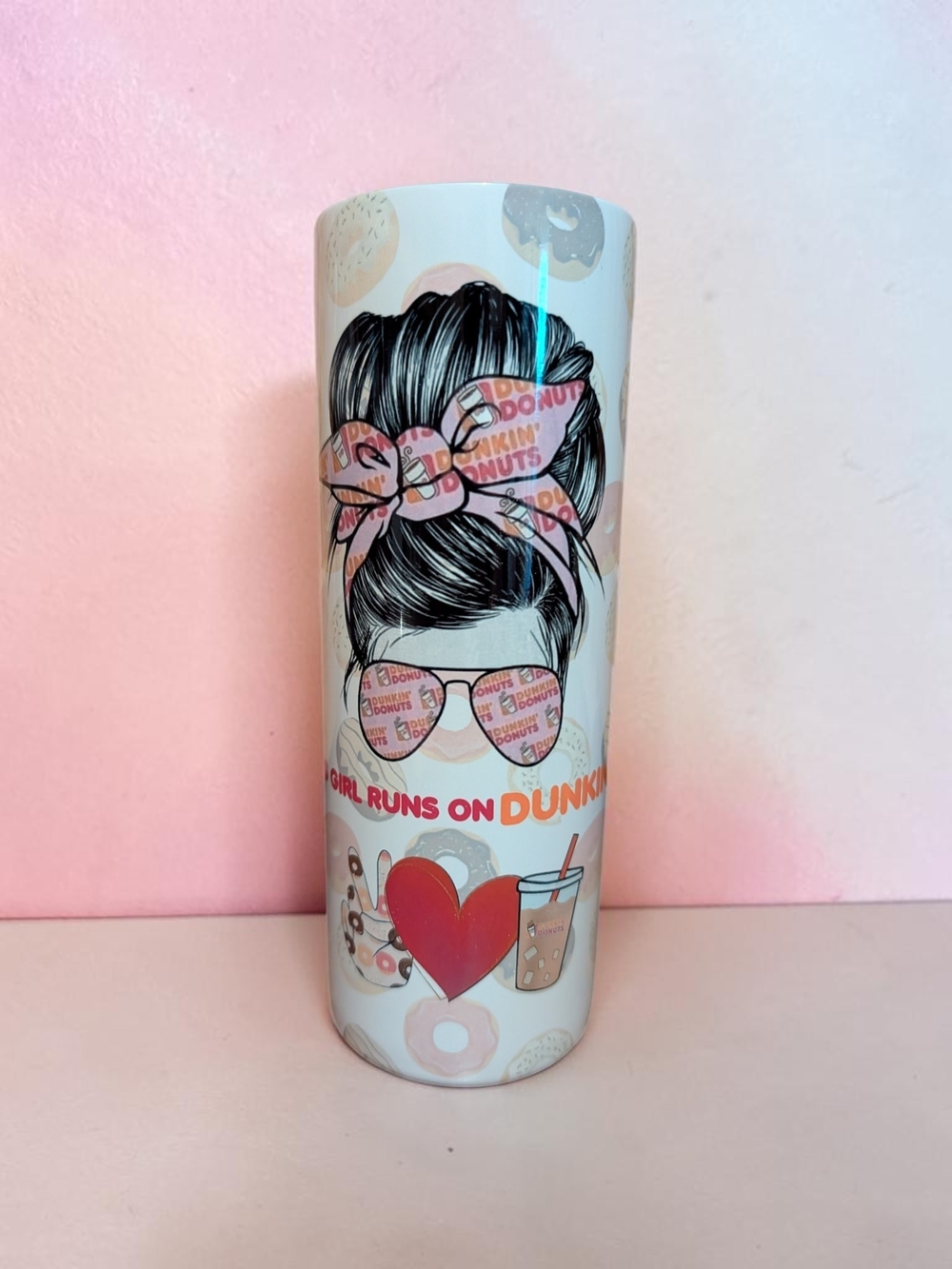 Themed Pink Donut Pattern Travel Tumbler